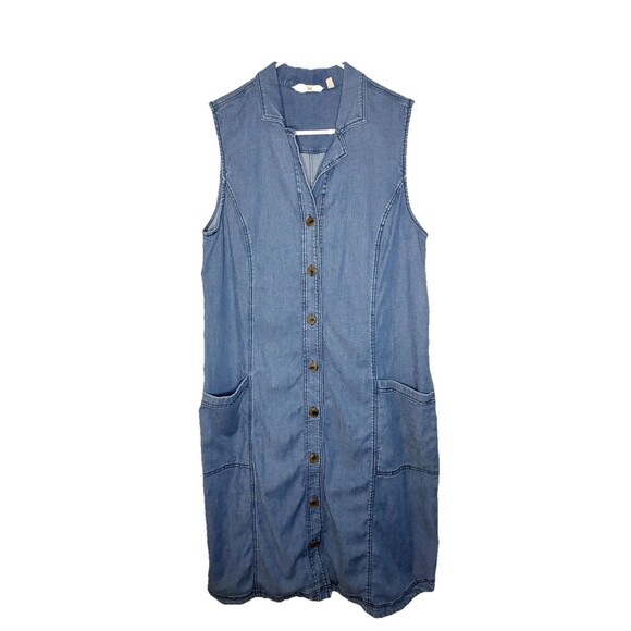 Soft Surroundings Dress Womens M Medium Denim High Point Sleeveless Button Up - Picture 1 of 6